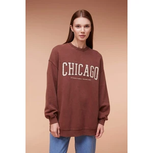 Bisiklet Yaka Baskılı İçi Yumuşak Tüylü Sweatshirt Tunik B5053AX23WN