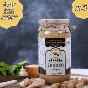 LAÇOKO 3 Kg İsme – Kişiye Özel Şekersiz, Saf, Katkısız Fıstık Ezmesi Glutensiz, Vegan, Doğal Çifte Kavrulmuş Parçacıklı Extra Crunchy Yer Fıstığı Ezmesi