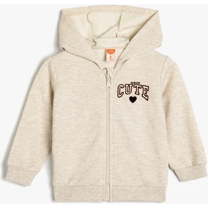 Kapşonlu Sweatshirt Fermuarlı Slogan Baskılı Pamuk Karışımlı