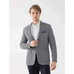 Gri Erkek Slim Fit Desenli Mono Yaka Ceket