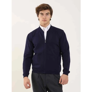 Lacivert Erkek Slim Fit Düz Bomber Yaka  Kazak - 96347