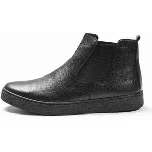 Siyah Erkek Deri  Düz Bot