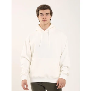 Ekru Erkek Regular Fit Kapüşonlu Sweatshirt