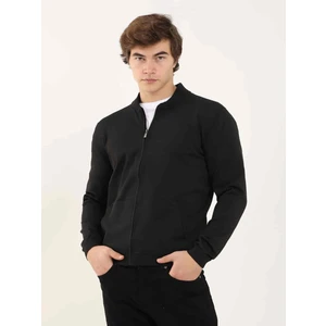 Siyah Erkek Slim Fit Düz Bomber Yaka  Kazak - 96352