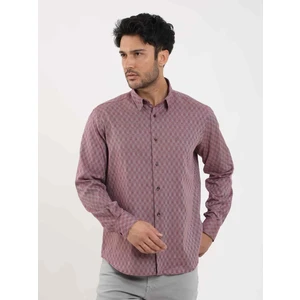 Bordo Erkek Regular Fit Desenli Düğmeli Yaka Uzun Kol Gömlek - 99219