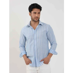 Slim Fit Gömlek Yaka Mavi Erkek Gömlek DU3222011006