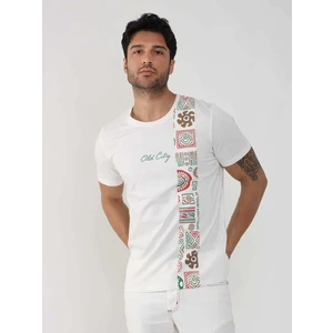 Ekru Erkek Slim Fit Desenli O Yaka Tshirt - 105309