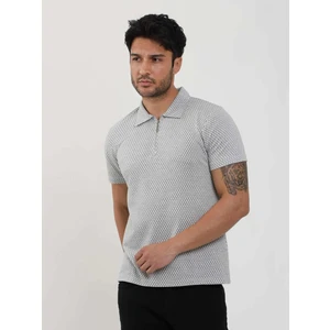 Gri Erkek Slim Fit Baklava Desenli Polo Yaka Tshirt - 105324