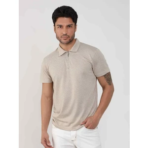 Bej Erkek Slim Fit Baklava Desenli Polo Yaka Tshirt - 105319