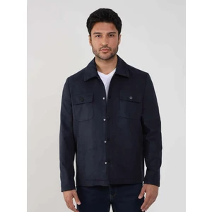 Lacivert Erkek Regular Fit Düz Klasik Yaka Süet Mont - 104741