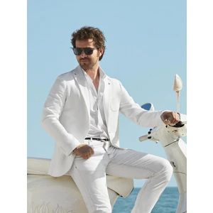 Ekru Erkek Slim Fit Düz Mono Yaka Casual Ceket