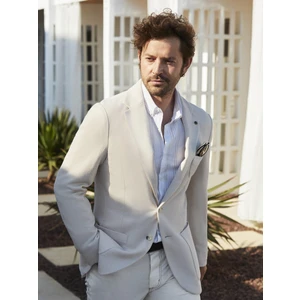 Krem Erkek Slim Fit Düz Mono Yaka Casual Ceket