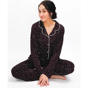 Kadın %100 Pamuk Yumuşak Organik Düğmeli Pijama Takımı - Mevsimlik Rahat Şık Tasarım 24658