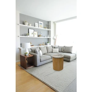 Becen House Mermer Desenli Ahşap  Renk Orta Sehpa & Yan Sehpa & Zigon Sehpa ( Çıtalı Ahşap Silindir Ayaklı)