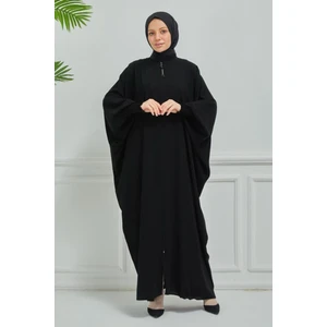 Yarasa Kol Ferace Fermuarlı Siyah