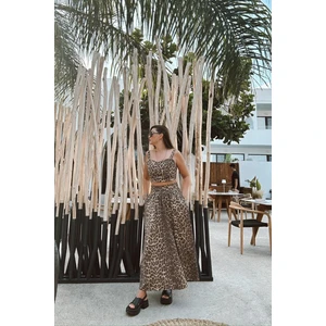 Leopar Desenli Crop Etek Takım