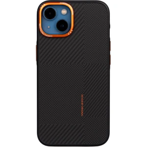 Case 4u Apple iPhone 14 Kılıf Magsafe Şarj Özellikli Karbon Fiber Görünümlü Kamp Kapak Turuncu