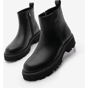 Kadın Fermuarlı Kalın Taban Günlük Bot Terase Siyah