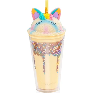 Çift Duvarlı Tumbler Pipetli Ice Cream Unicorn Pipetli Milkshake Bardağı 450 ml