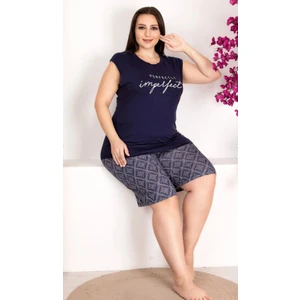 Lacivert Desenli 2XL-3XL-4XL Beden Kolsuz Şortlu Takım