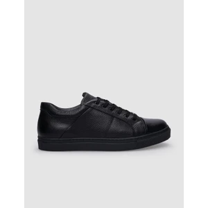 %100 Hakiki Deri Siyah Bağcıklı Erkek Sneaker