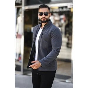 Butik Erkek Antrasit Polar Standart Tam Fermuarlı 3 Cepli Erkek Polar