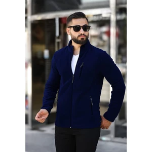 Erkek Lacivert Polar Standart Tam Fermuarlı 3 Cepli Erkek Polar