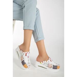 Blum Sabo Terlik Kedi Desenli Kadın Havalı Taban Hastane,klinik,veteriner,hekim,hemşire,güzellik Merkezi Ortopedik Sabo Terlik