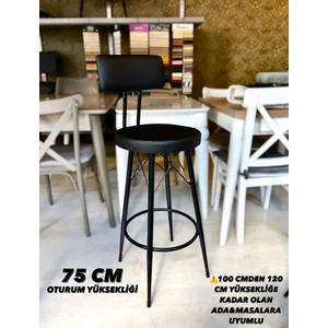 Yeni Tasarım Mila Bar Sandalyesi 75 cm Siyah DERI.100 ile 115 cm Arası Ada&masalara Uyumlu