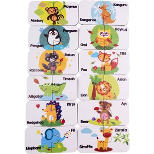 Hayvanlar Alemi Ahşap Ikili Puzzle Seti Ingilizce Türkçe