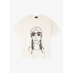 Bisiklet Yaka Nakışlı Kırık Beyaz Kadın T-Shirt F4WL-TST0356