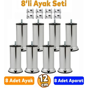 8'li Set Metal Mobilya Kanepe Koltuk Baza Yatak Çekyat Yükseltme Ayağı Ayakları M8 Civata Krom 12 cm