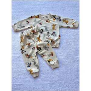 Mbk Garden Bisiklet Yaka Baskılı  Bebek Sweatshirt ve Pantolon 2'li Takım