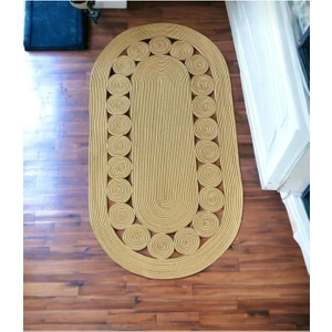Jüt Hasır El Örgüsü Halı Kilim Yıkanabilir Çift Taraflı Oval