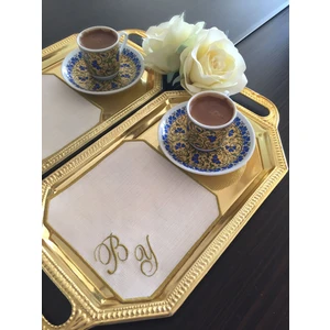 Afa Tasarım Kişiye Özel Harf Nakışlı Söz Nişan Mendili, Kahve Yanı Sunum Peçetesi, Kokteyl Peçete