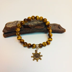 Ayre Style Kaplan Gözü ve Gemi Dümeni Sembolü Detaylı Doğal Taş Bileklik - 8mm Küre Kesim - Cesaret ve Kararlılık Bilekliği - Women Collection