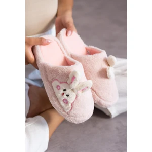 Kadın Tavşan Figürlü Sessiz Taban Peluş Pofuduk Ev Terliği Çeyiz Terliği