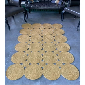 Jüt Hasır El Örgüsü Halı Kilim Yıkanabilir Çift Taraflı Oval