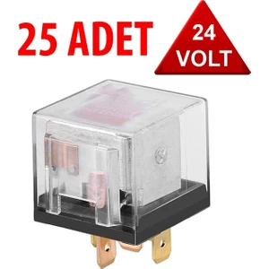 Üniversal Röle 24 Volt ( 40 Amper ) Şeffaf 5 Uçlu 24V 25 Adet Mini Röle Şeffaf Röle 24 Volt Ledli