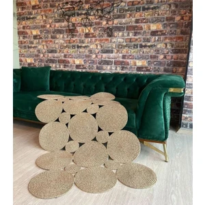 Jüt Hasır El Örgüsü Halı Kilim Yıkanabilir Çift Taraflı Oval