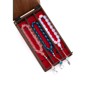 3'lü Ahşap Kutusunda 17'lik Cam Tesbih Seti