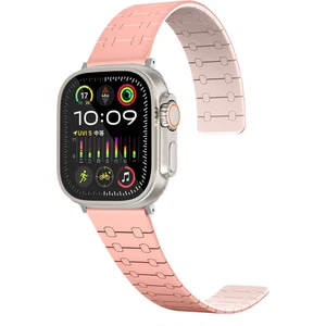 Apple Watch Uyumlu 7 45MM KRD-111 Çizgili Desenli Silikon Kordon-Pembe
