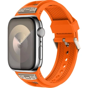 Apple Watch Uyumlu 44MM KRD-117 Hava Alabilen Delikli Metal Süslemeli Desenli Silikon Kordon-Titanyum-