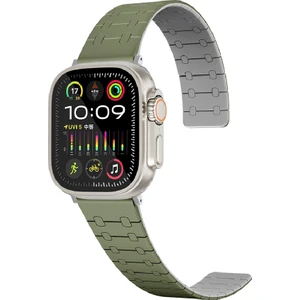 Apple Watch Uyumlu 40MM KRD-111 Çizgili Desenli Silikon Kordon-Yeşil