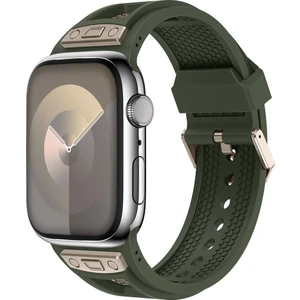 Apple Watch Uyumlu 7 45MM KRD-117 Hava Alabilen Delikli Metal Süslemeli Desenli Silikon Kordon-Titanyu