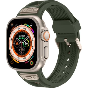 Apple Watch Uyumlu Ultra 49MM KRD-117 Hava Alabilen Delikli Metal Süslemeli Desenli Silikon Kordon-Tit