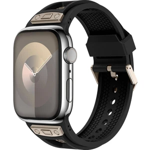 Apple Watch Uyumlu 7 45MM KRD-117 Hava Alabilen Delikli Metal Süslemeli Desenli Silikon Kordon-Titanyu