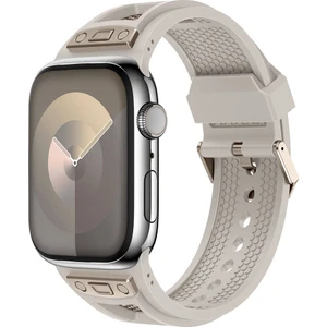 Apple Watch Uyumlu 7 45MM KRD-117 Hava Alabilen Delikli Metal Süslemeli Desenli Silikon Kordon-Titanyu
