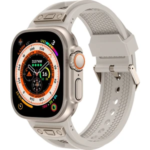 Apple Watch Uyumlu Ultra 49MM KRD-117 Hava Alabilen Delikli Metal Süslemeli Desenli Silikon Kordon-Tit
