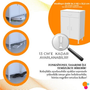 Modilayn 54 x 80 x 32.5 cm 2 Kapaklı Tek Çekmeceli Mutfak Dolabı Çok Amaçlı Banyo Dolabı